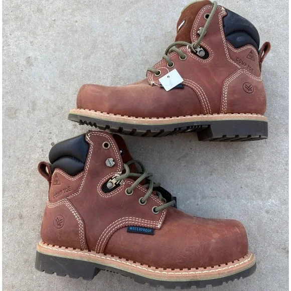 Hawx Women / Men Brown Leather Waterproof Composite Toe Work Boots Size 7B - Picture 2 of 8